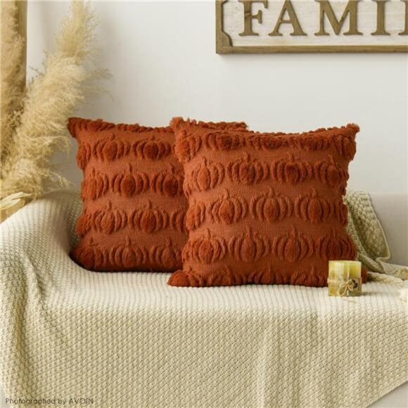 Fall Pumpkin Caramel Throw Pillow Covers, 18 x 18 Inch Seasonal Set of 2 - Picture 2 of 7